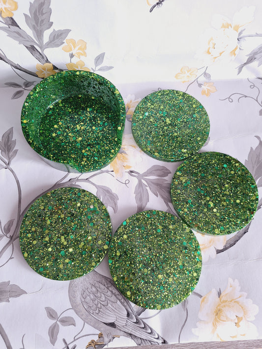 Dark Green Glitter Coasters