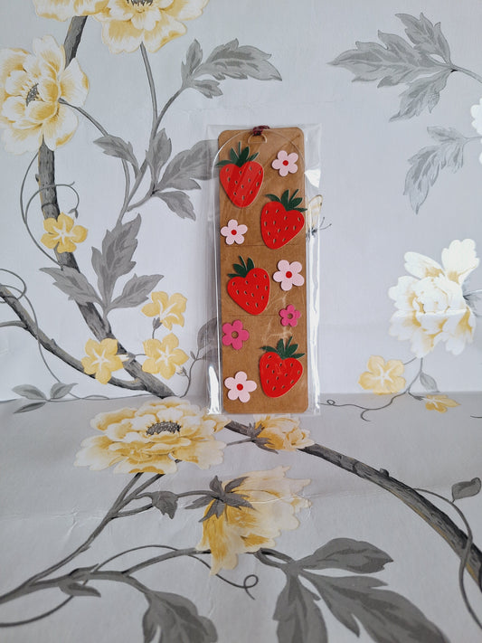 Strawberry & Pink Flowers Book Mark