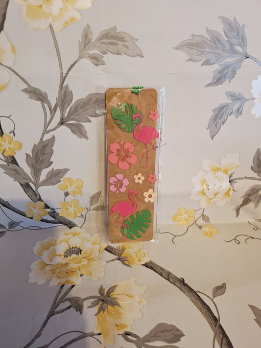 Flamingo, Flowers & Leaves Book Mark