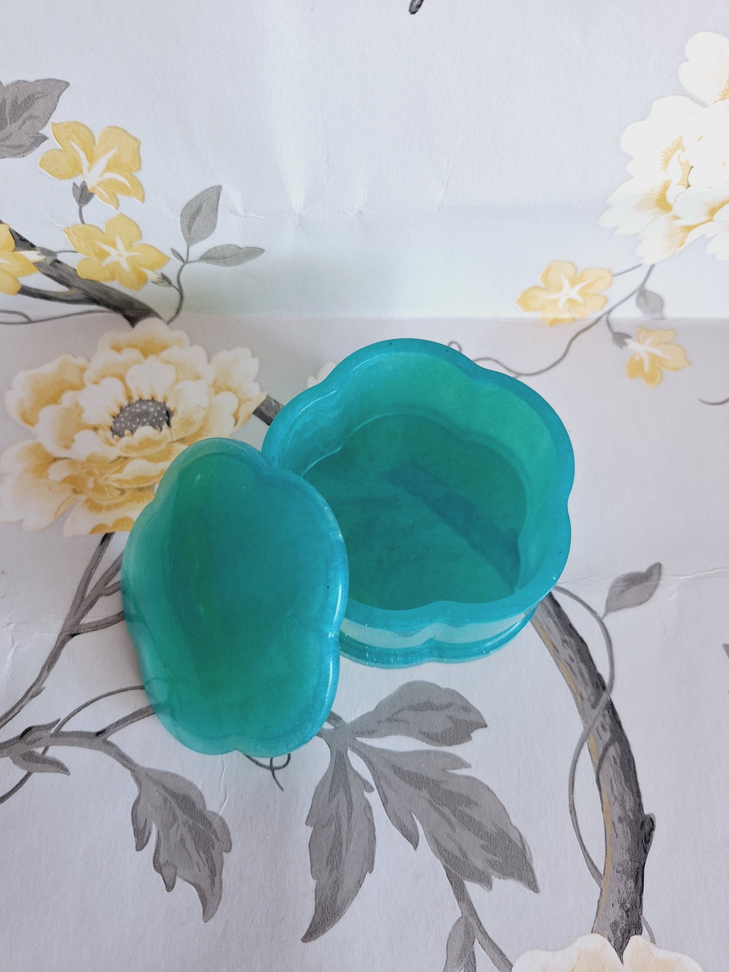 Teal Flower Trinket Box