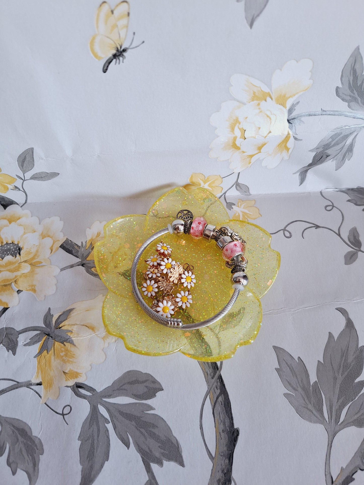 Yellow Glitter Cherry Blossom Tray