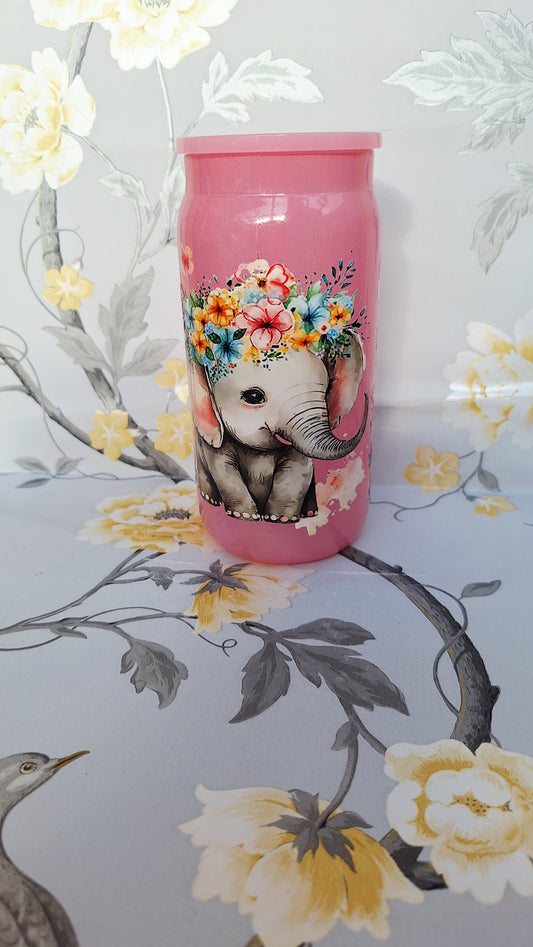 Pink Elephant Glass Tumbler