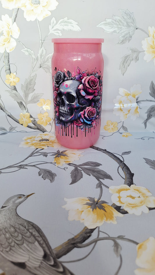 Floral Skull Glass Tumbler