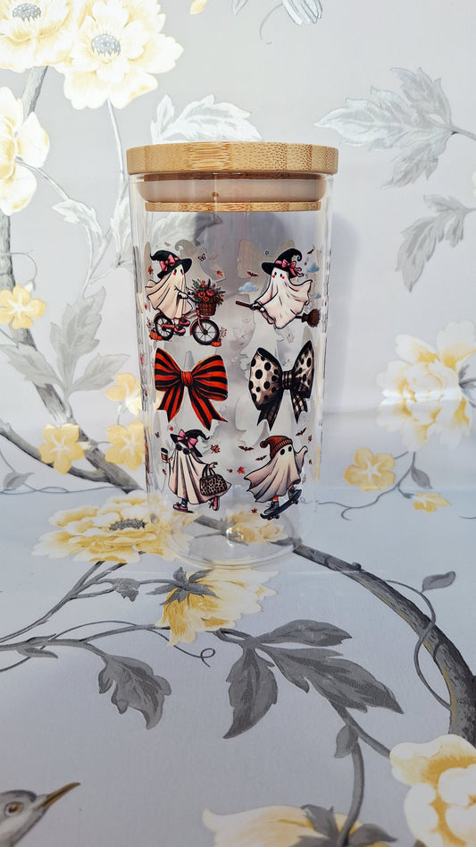 Funky Ghosts & Bows Glass Tumbler