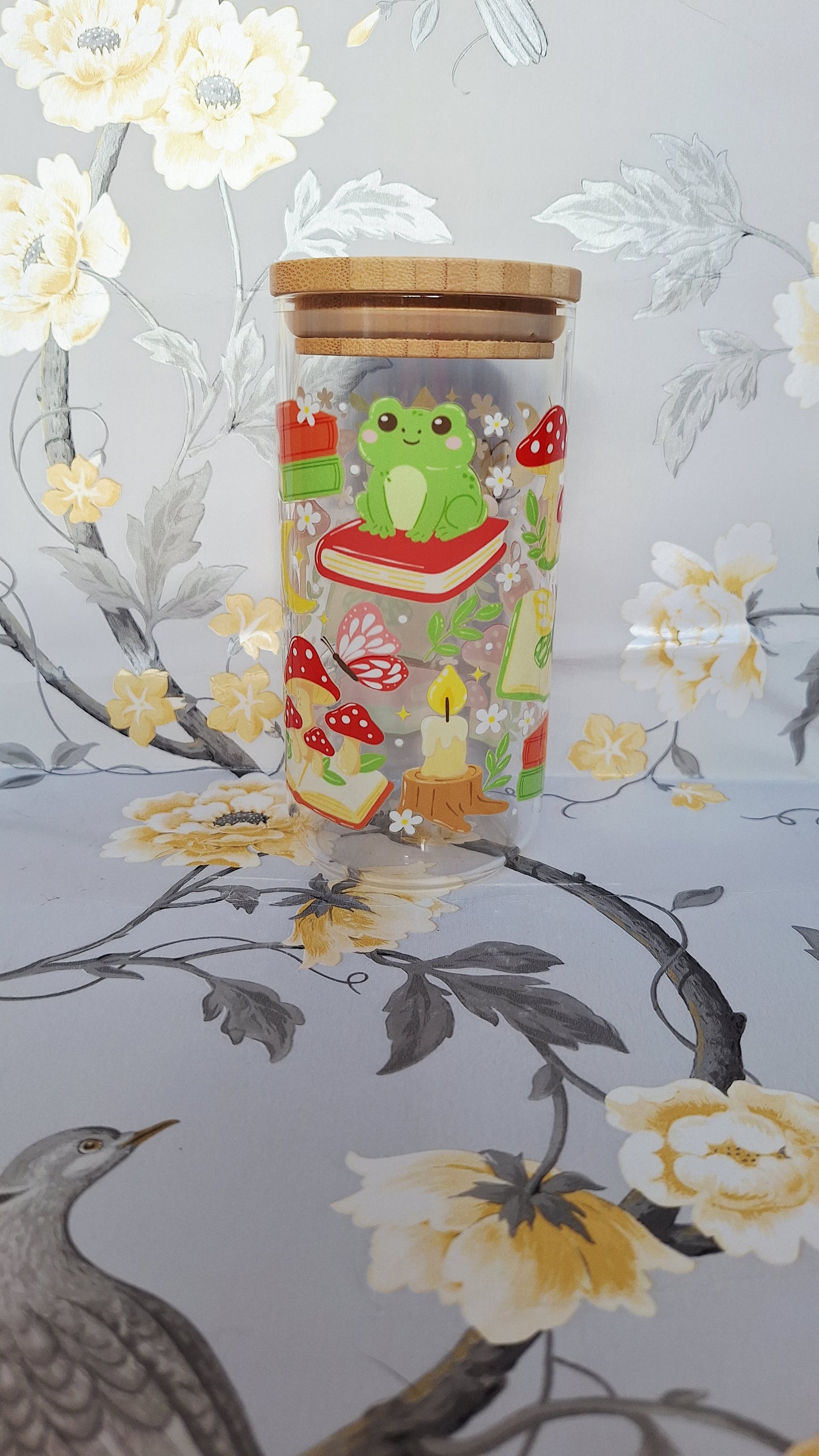 Toadstools & Books Glass Tumbler