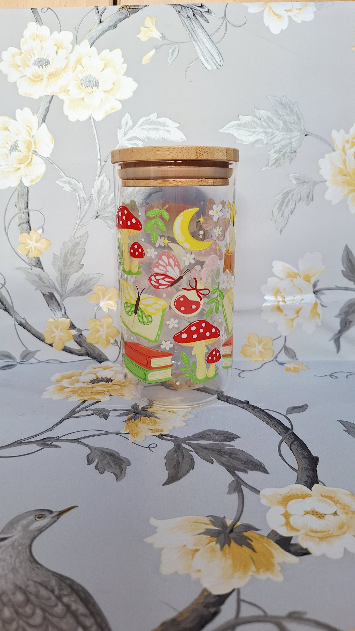 Toadstools & Books Glass Tumbler