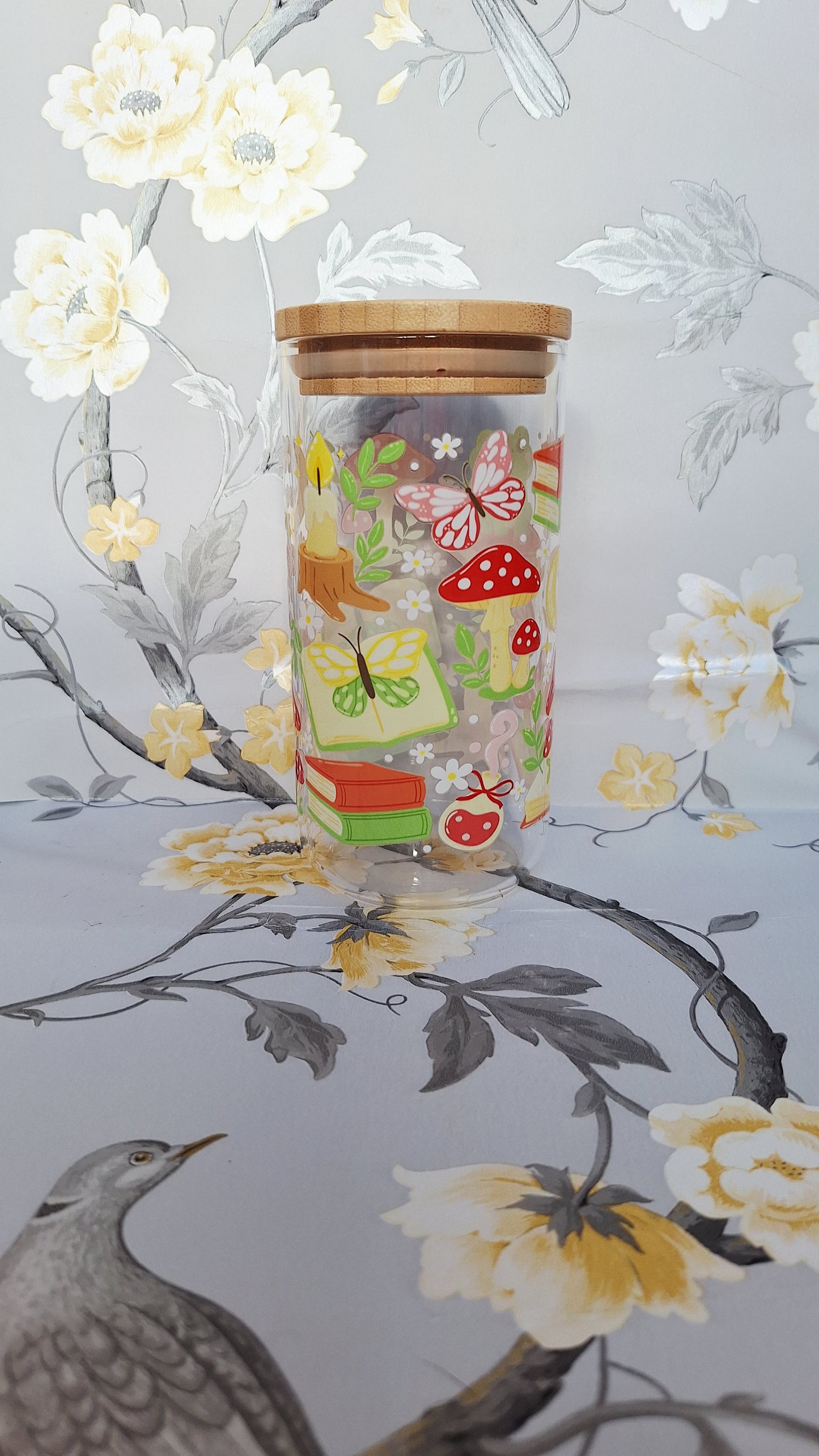 Toadstools & Books Glass Tumbler